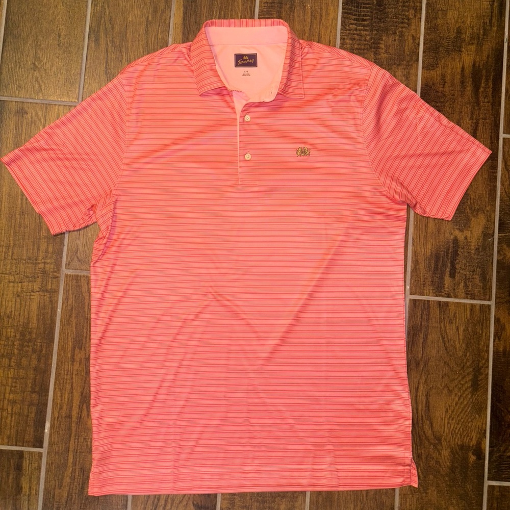 Tourney Polo Golf Shirt Mens Large Peach Pink Breathable Gold Lion Logo